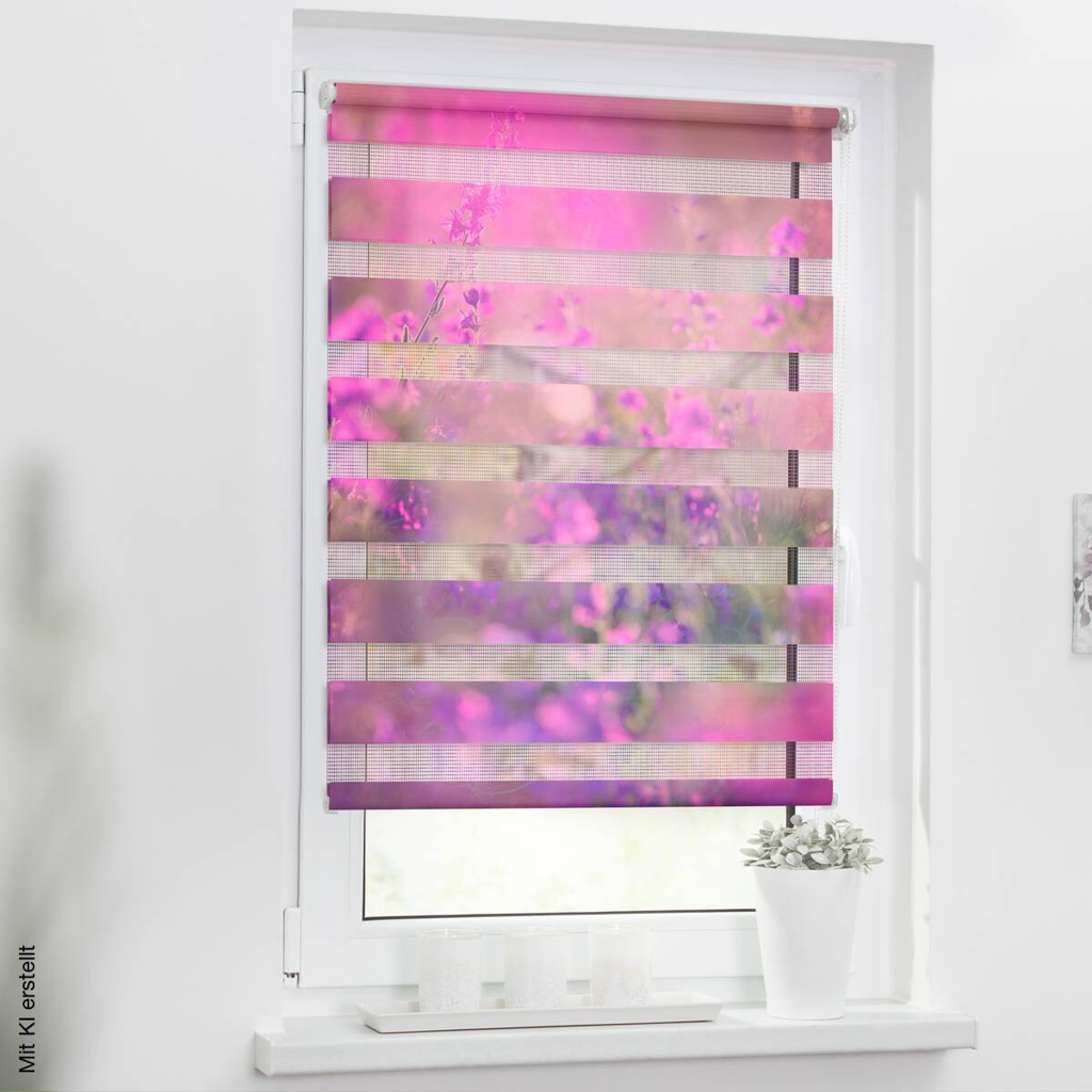 LICHTBLICK Doppelrollo Duo Blumenwiese violett B/L: ca. 80x150 cm