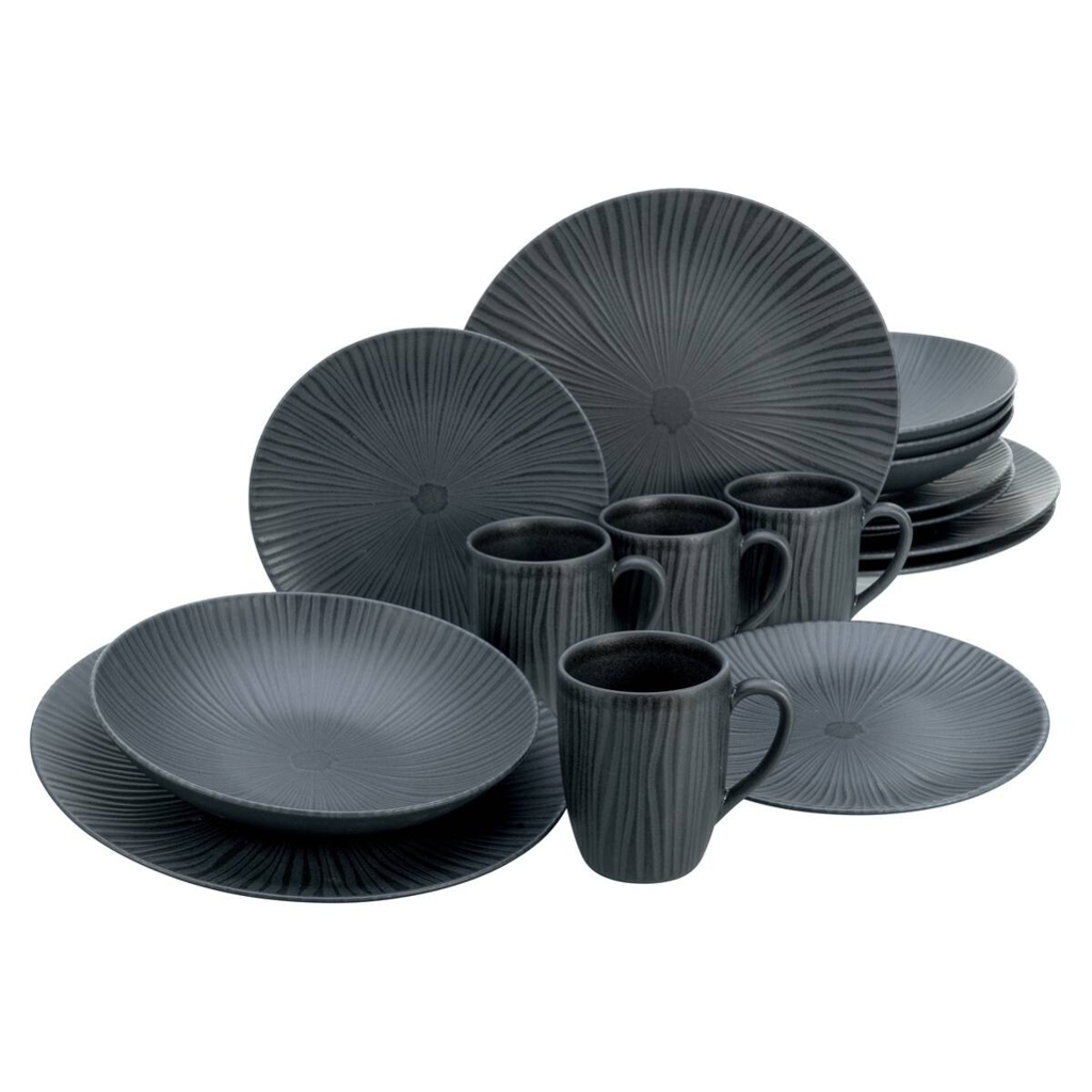 CreaTable Kombiservice Vesuvio Black schwarz Steinzeug 16 tlg.