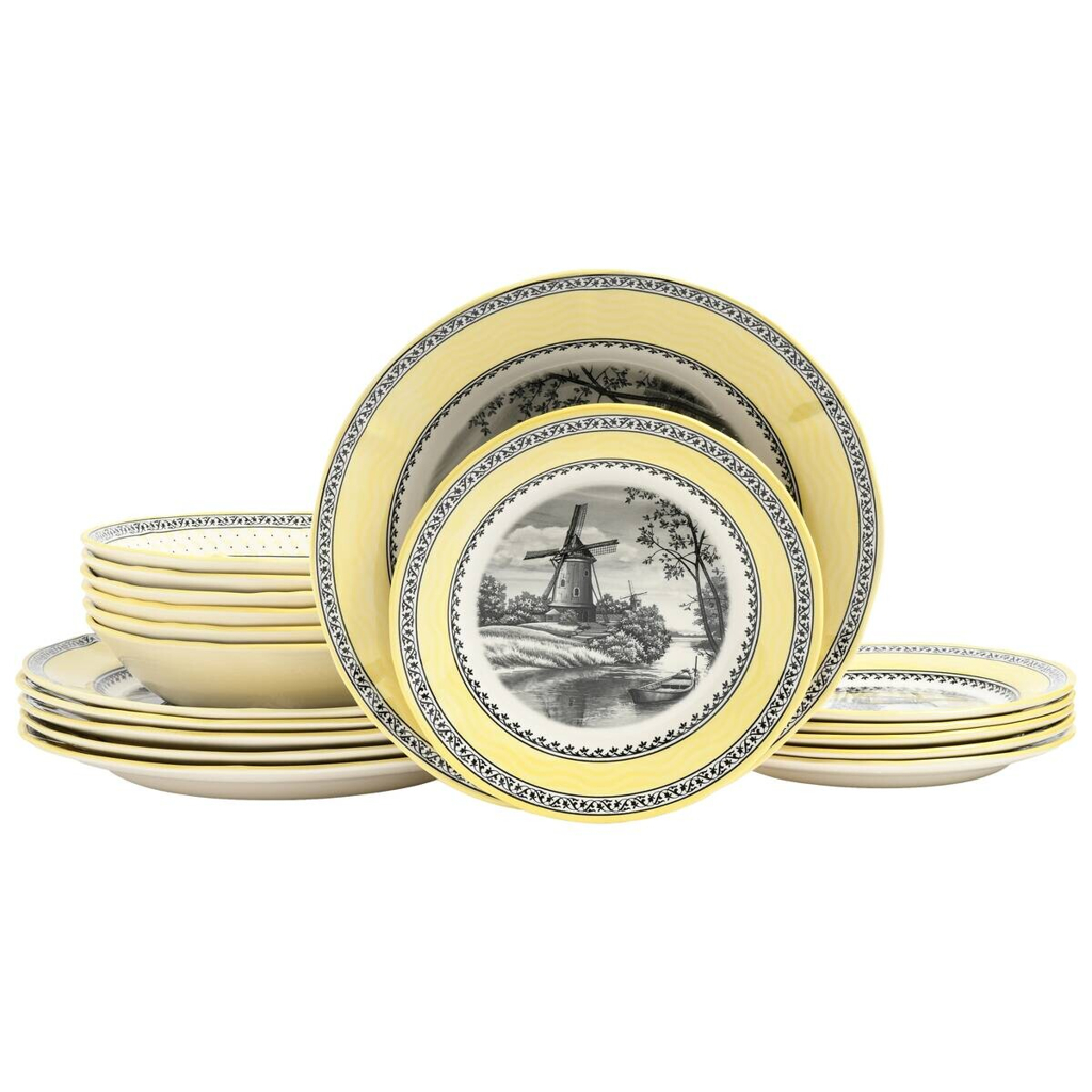 CreaTable Servierschalen-Set Windmühle gelb Steingut 18 tlg.