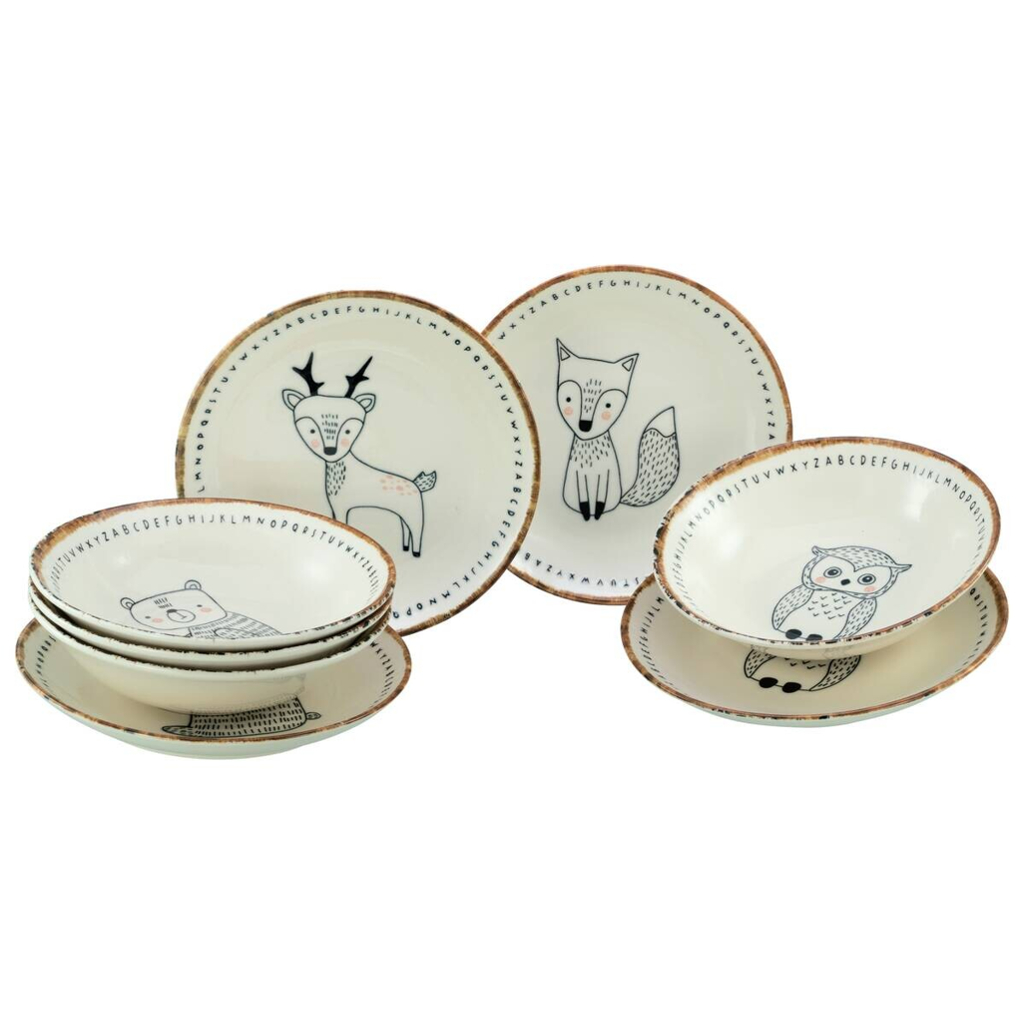 CreaTable Tellerset Freunde des Waldes beige Steinzeug D: ca. 21 cm