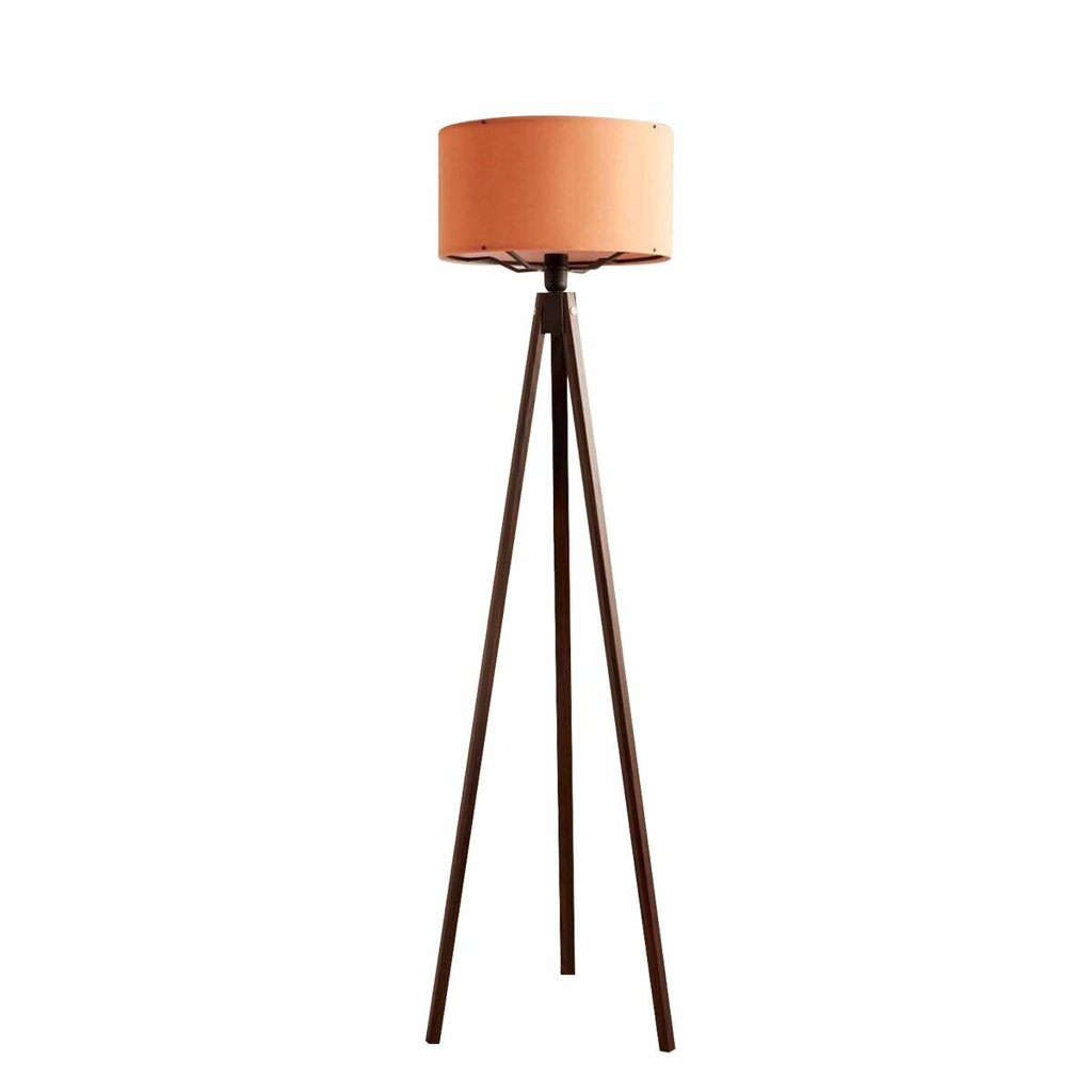 Opviq Stehlampe orange braun Stoff Holz B/H/T/L/D: ca. 21x140x21x21x21 cm E27 1 Brennstellen