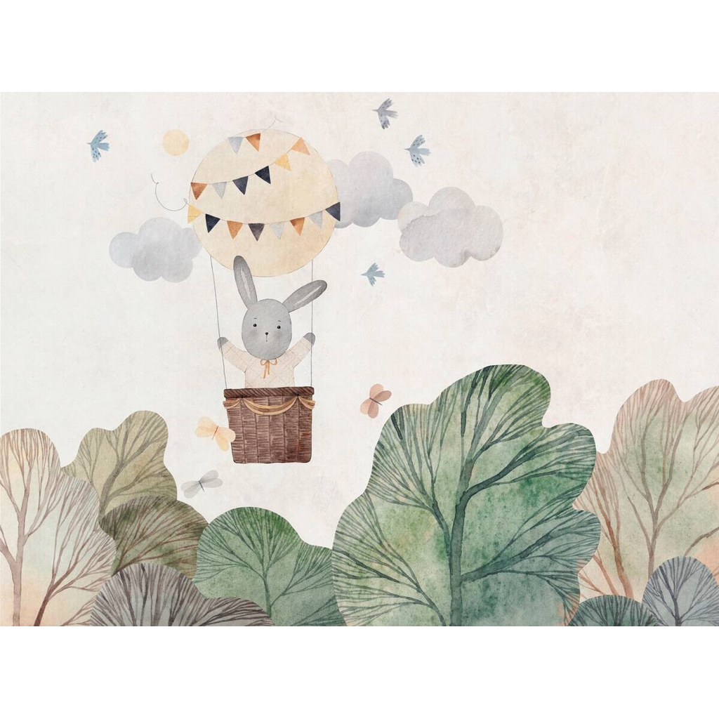 Livingwalls Fototapete Hase im Luftballon grün beige braun B/L: ca. 280x371 cm