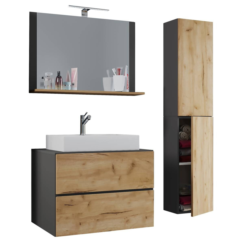 Waschplatz 4tlg-Lendas weiß anthrazit Eiche Honig Nachbildung B/H/T: ca. 80x52x52 cm