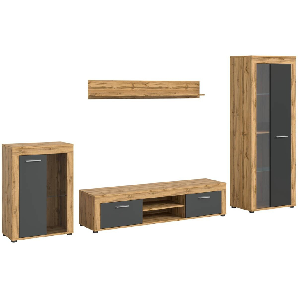 Wohnwand Jam Eiche Wotan Nachbildung grau B/H/T: ca. 310x169x35 cm