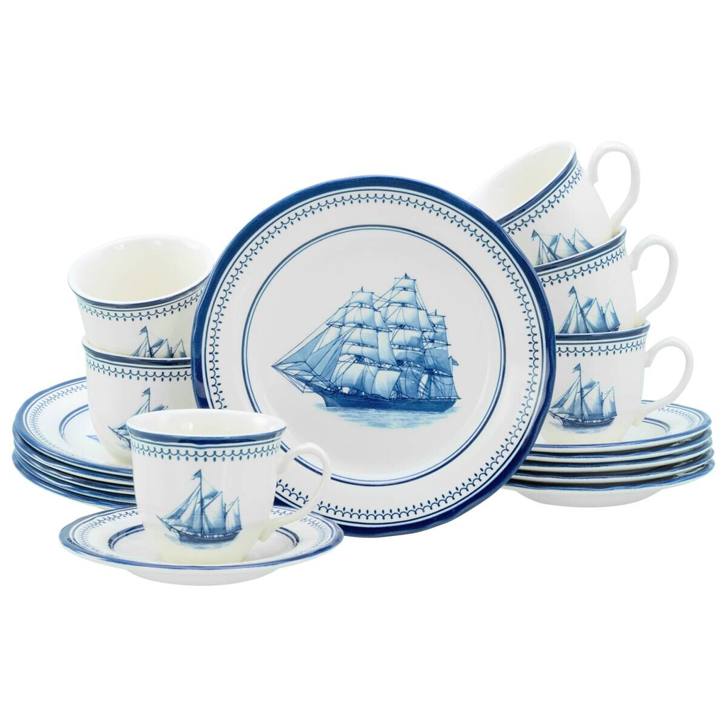 CreaTable Kaffeeservice Segelschiff blau Steingut 18 tlg.
