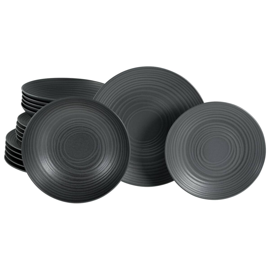 CreaTable Teller-Set Lava Stone schwarz Steinzeug