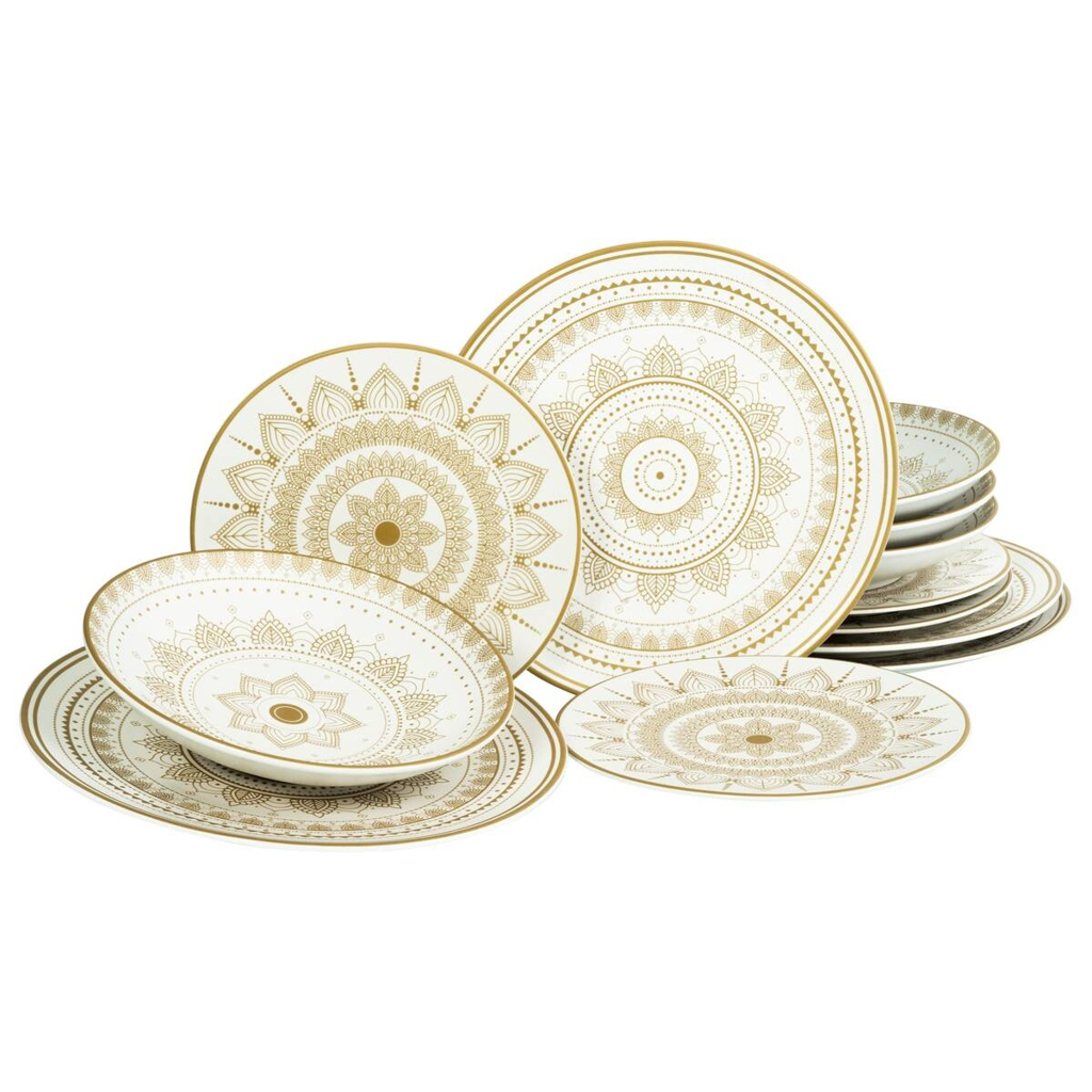 CreaTable Tafelservice MANDALA GOLD weiß Steinzeug 12 tlg.