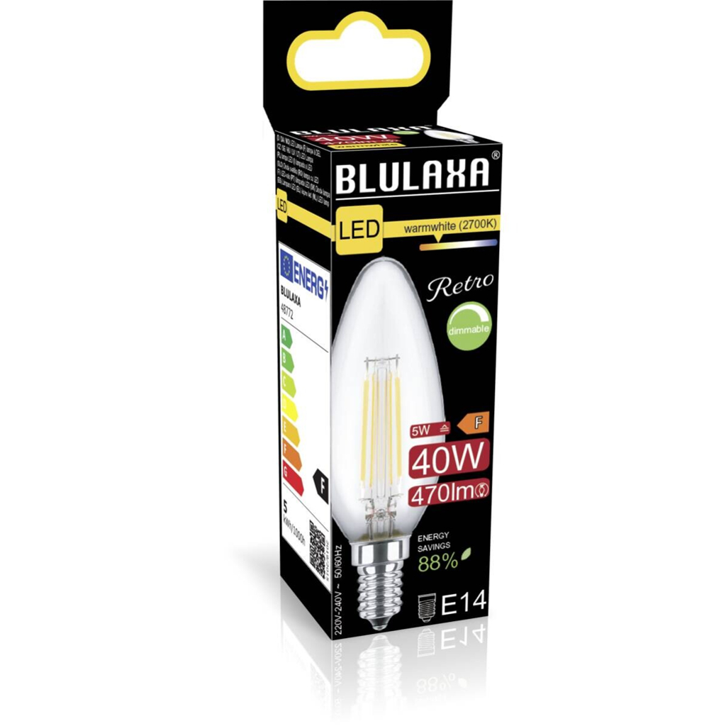Blulaxa LED-Leuchtmittel Kerzenlampe Filamentlampe 48722 E14