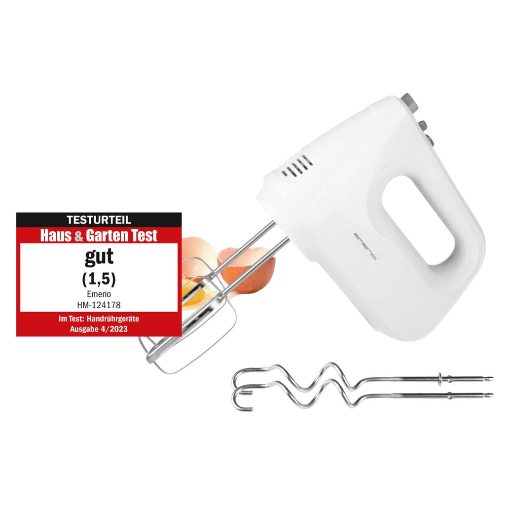 Emerio Handmixer HM-124178 silber weiß Edelstahl Kunststoff B/H/T: ca. 8,3x13,7x18,3 cm