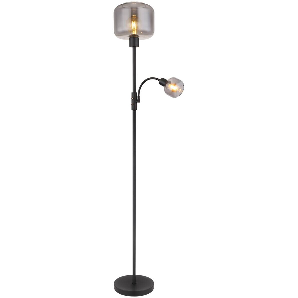 GLOBO Stehlampe grau mattschwarz Metall Glas H/D: ca. 165x25 cm E27 1 Brennstellen