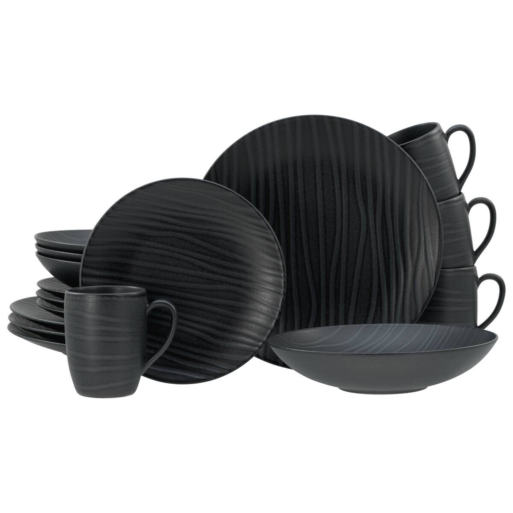 CreaTable Kombiservice Waves schwarz Steinzeug 16 tlg.