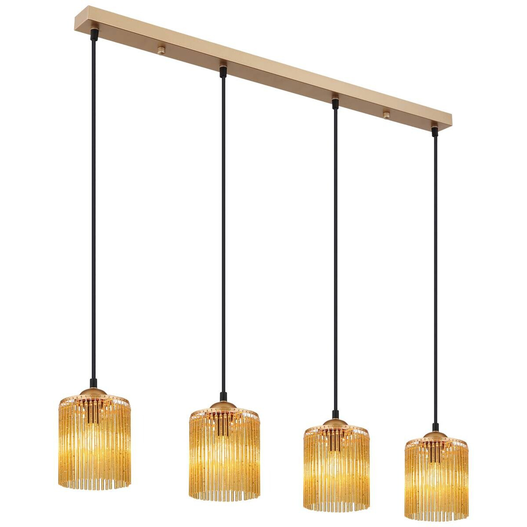GLOBO Pendelleuchte LEEDS 33080445 gold schwarz amber Metall Kunststoff B/H/L: ca. 87x133x12 cm E14 4 Brennstellen