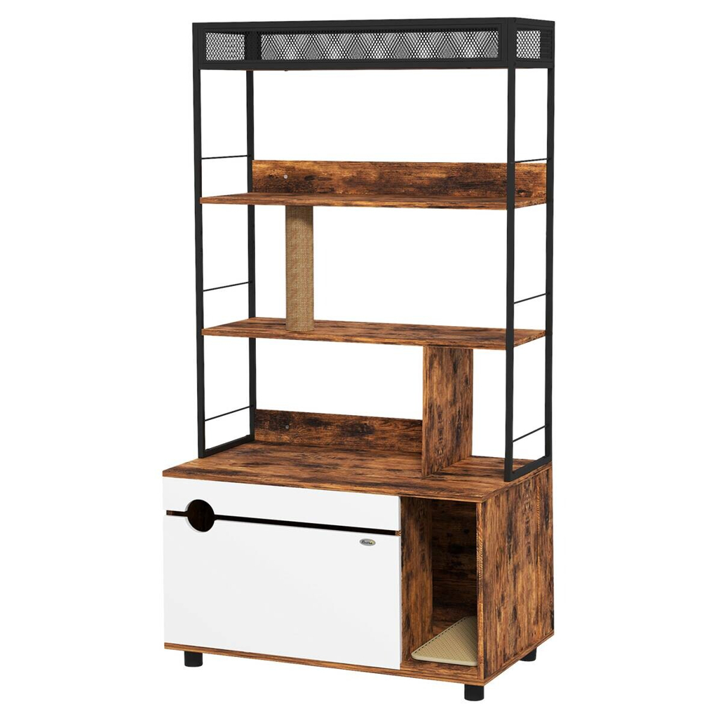PawHut Katzenklo Schrank braun Stahl B/H/L: ca. 48x152x80 cm