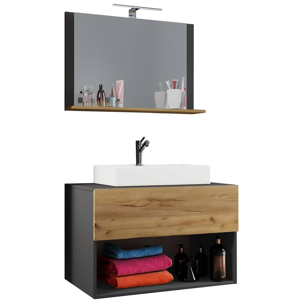 Waschplatz 3tlg-Lendas Eiche Honig Nachbildung anthrazit B/H/T: ca. 80x107x52 cm