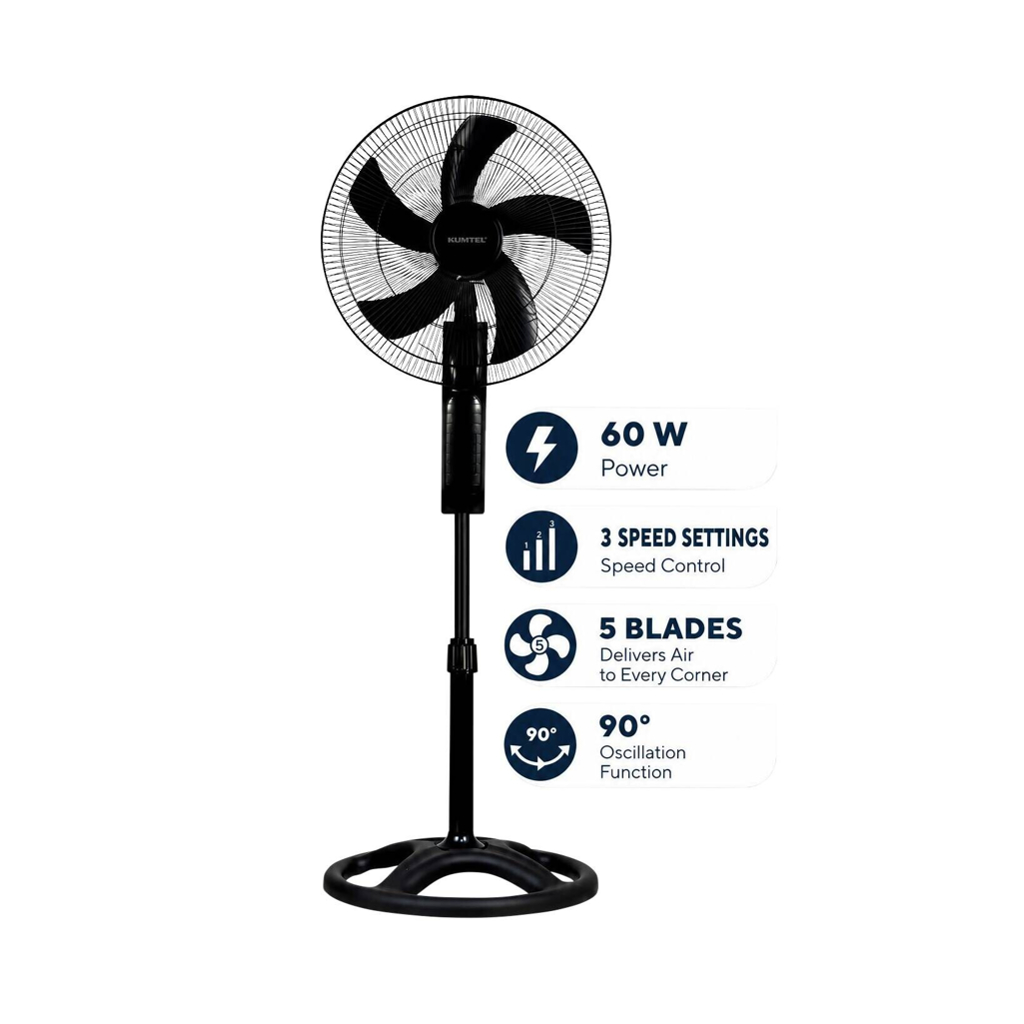 Opviq - Kumtel Standventilator schwarz Kunststoff B/H/L: ca. 50x145x50 cm