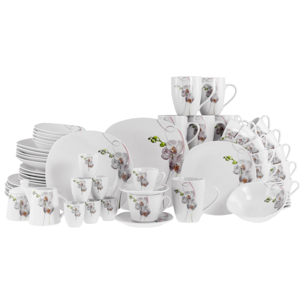 CreaTable Kombiservice Square Orchidee weiß Porzellan 62 tlg.