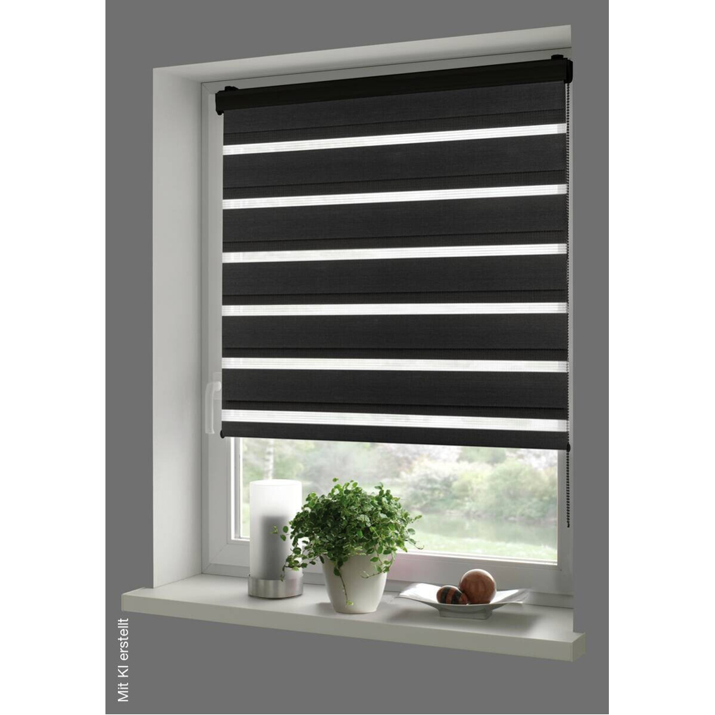 Boviva Doppelrollo mit Blende Black schwarz B/L: ca. 70x160 cm