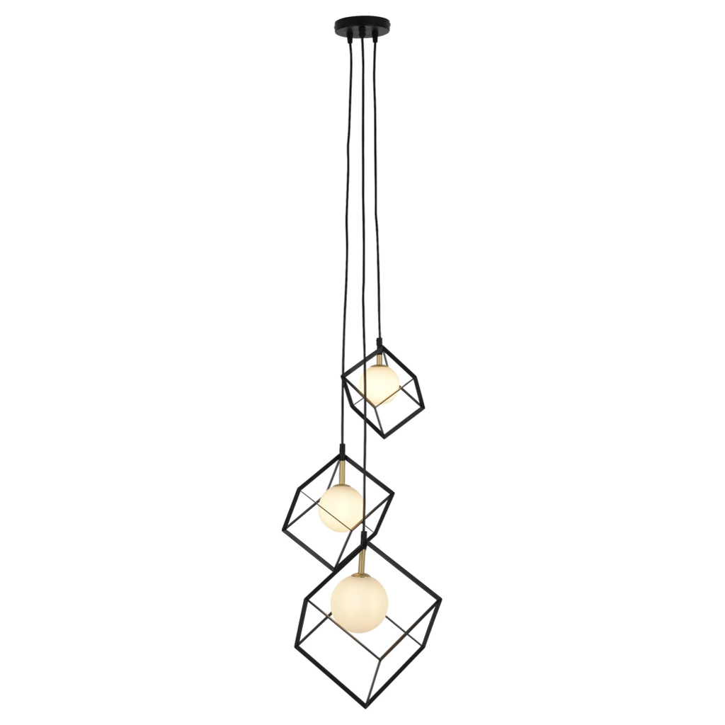 Näve Leuchten Pendelleuchte 7083022 schwarz Metall Glas B/H/T: ca. 40x147x40 cm G9 3 Brennstellen