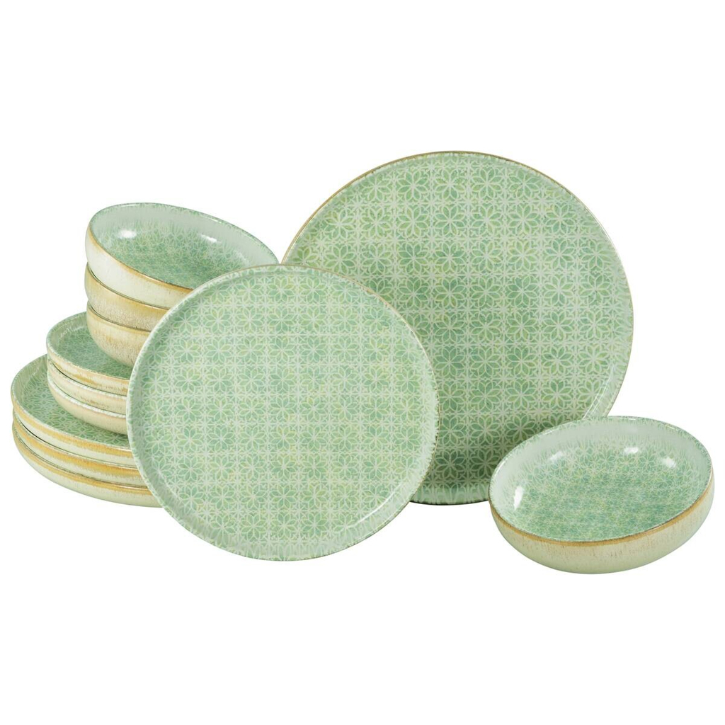CreaTable Tafelservice Uno Emiliana grün Steinzeug 12 tlg.