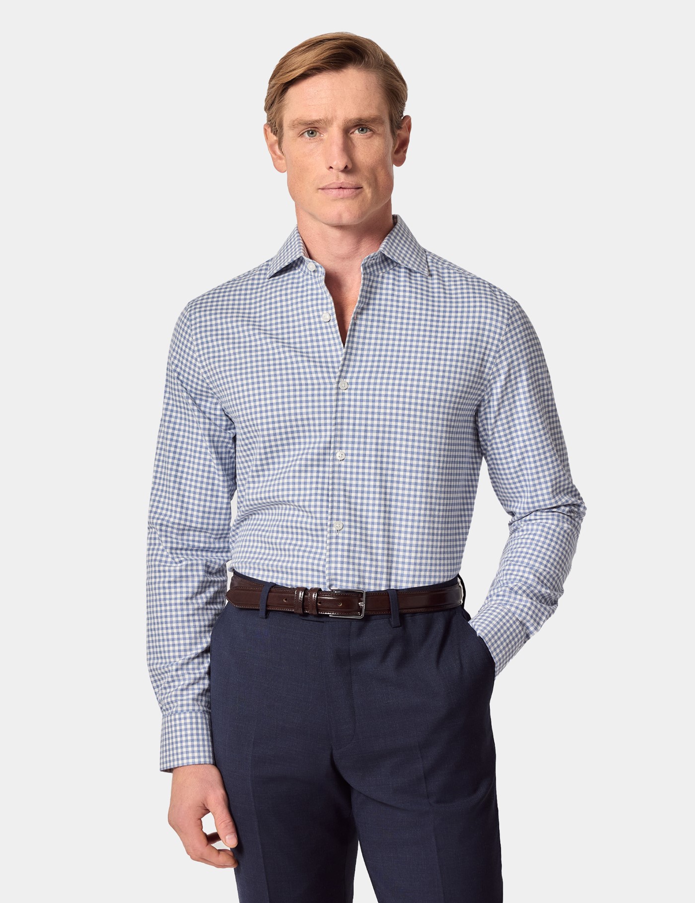 Hawes & Curtis Slim Fit Blau & Weißes Vichy Karo Businesshemd Size: Medium