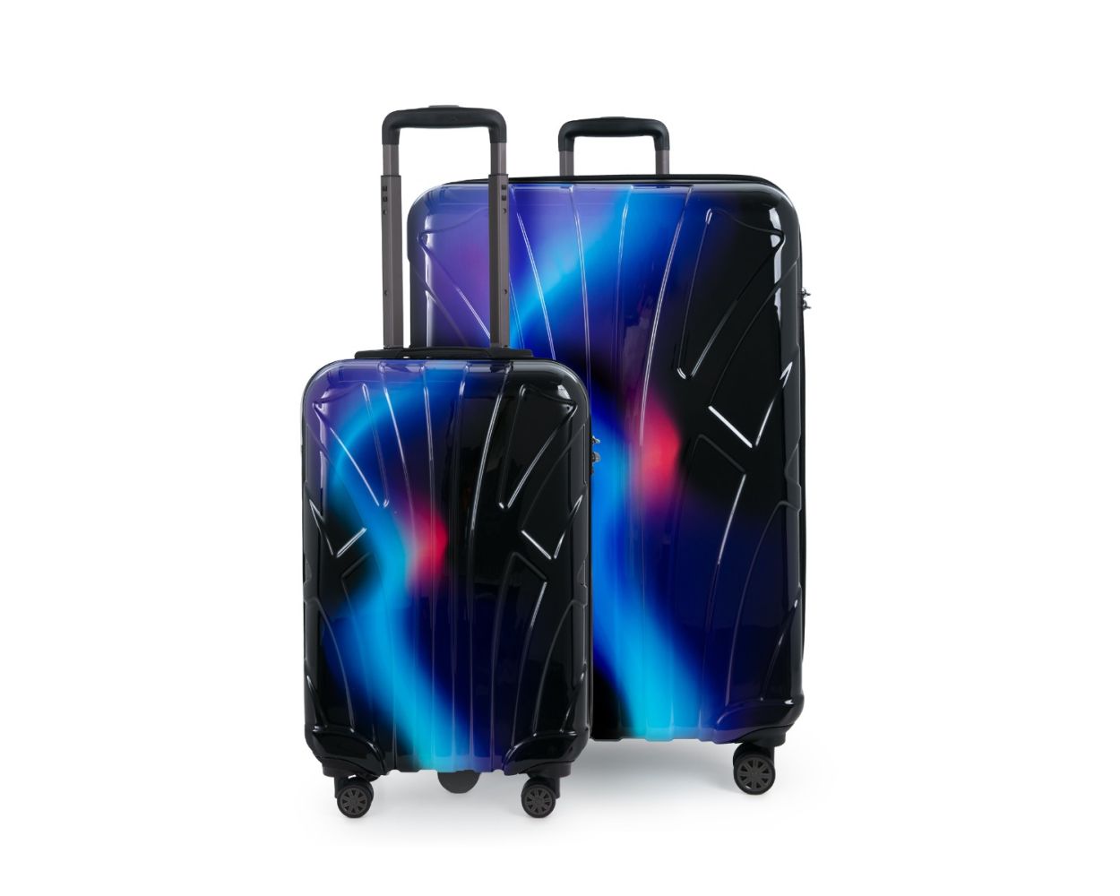 Suitline - 2er Kofferset, Kabinenkoffer 55cm + Großer Reisekoffer, Trolleys Hartschale glänzend , 4 Rollen,TSA, Neon Blue