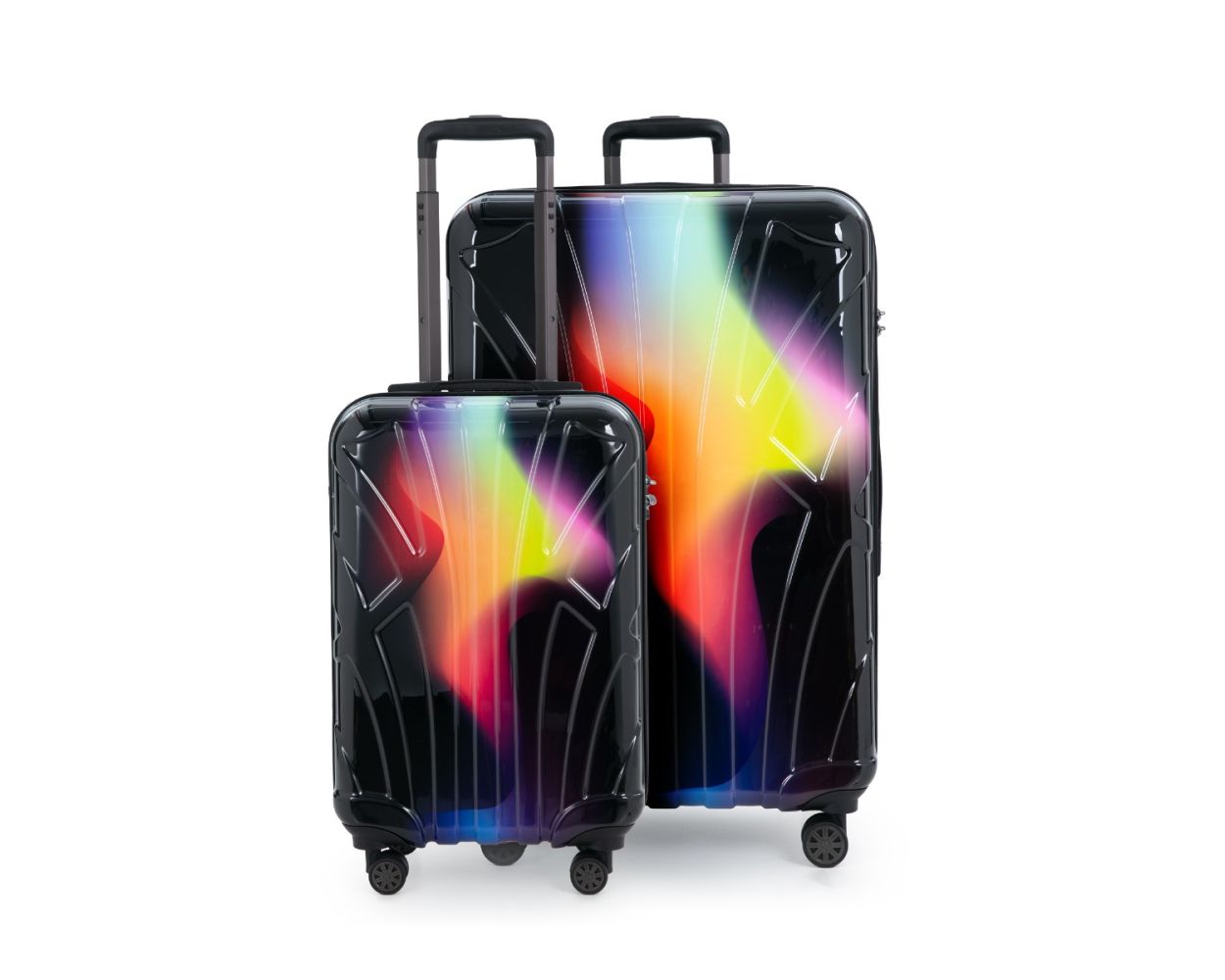 Suitline - 2er Kofferset, Kabinenkoffer 55cm + Großer Reisekoffer, Trolleys Hartschale glänzend , 4 Rollen,TSA, Neon Red Yellow