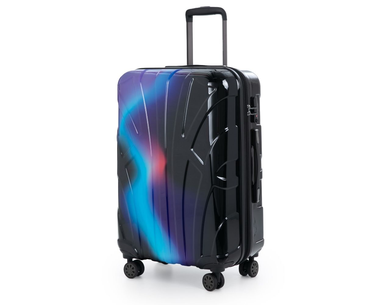 Suitline - Reisekoffer mittelgroß mit Erweiterung, Trolley Hartschale glänzend , 4 Rollen,TSA, Neon Blue