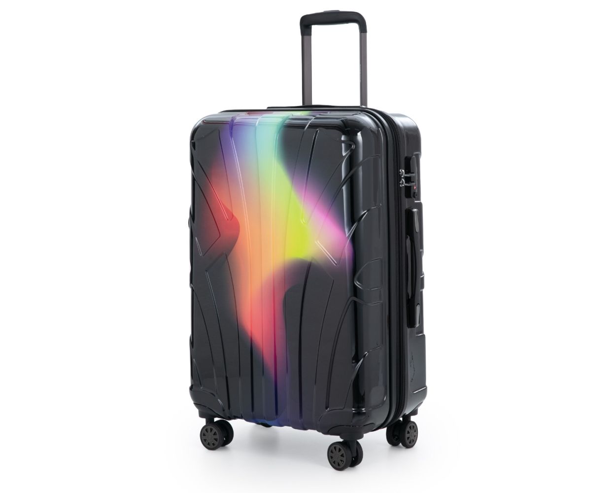 Suitline - Reisekoffer mittelgroß mit Erweiterung, Trolley Hartschale glänzend , 4 Rollen,TSA, Neon Red Yellow