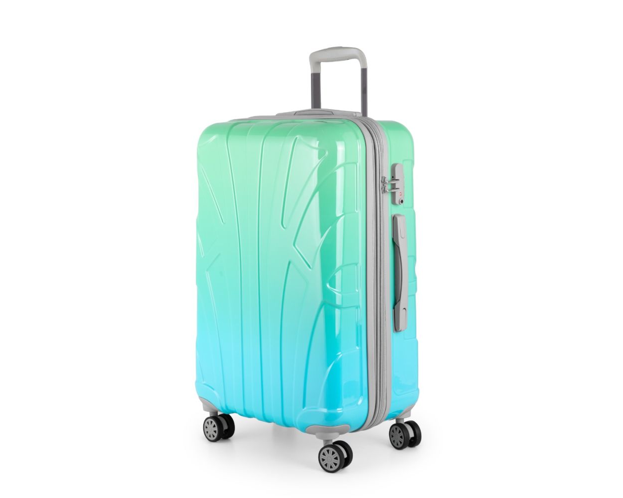 Suitline - Reisekoffer mittelgroß mit Erweiterung, Trolley Hartschale glänzend Farbverlauf, 4 Rollen,TSA, Northern Lights