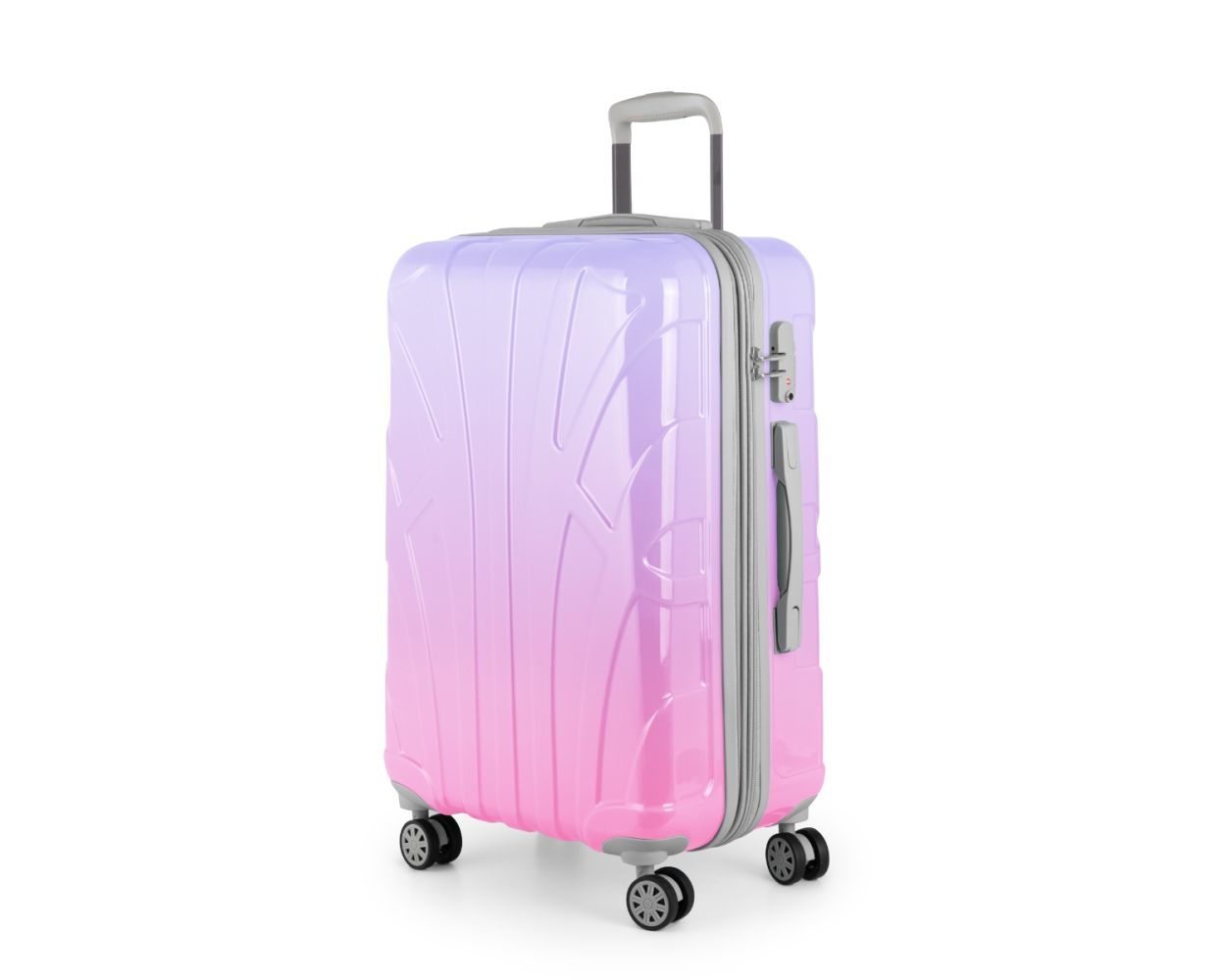 Suitline - Reisekoffer mittelgroß mit Erweiterung, Trolley Hartschale glänzend Farbverlauf, 4 Rollen,TSA, Sakura