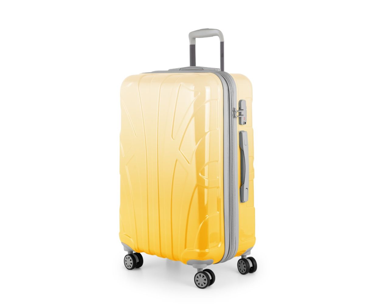 Suitline - Reisekoffer mittelgroß mit Erweiterung, Trolley Hartschale glänzend Farbverlauf, 4 Rollen,TSA, Safari Sunrise