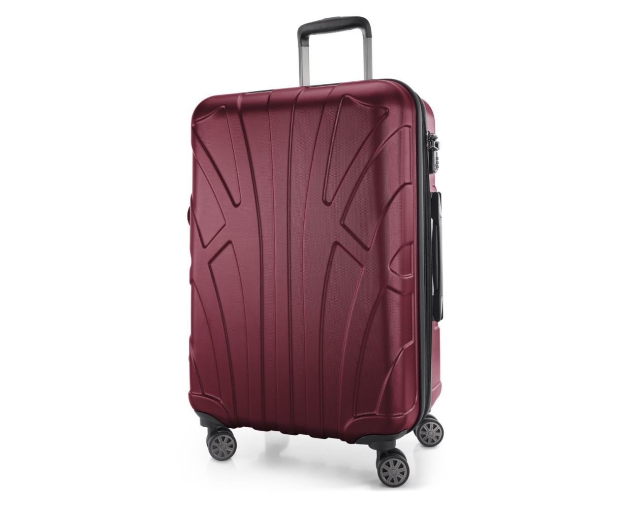 Suitline -  Mittelgroßer Reisekoffer mit Erweiterung, Trolley Hartschale matt, 4 Rollen, ABS, TSA, Burgund
