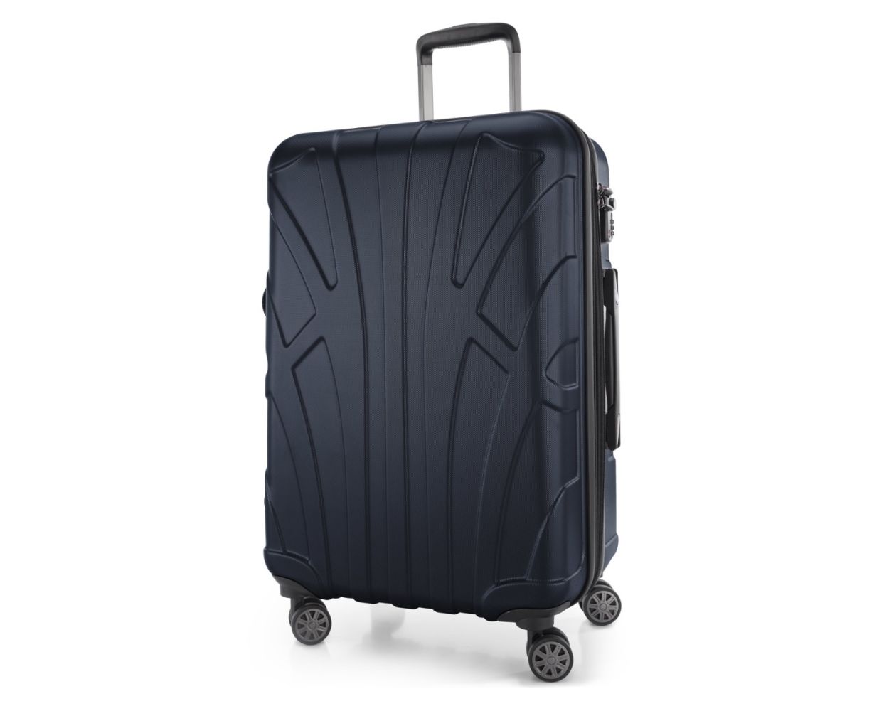Suitline -  Mittelgroßer Reisekoffer mit Erweiterung, Trolley Hartschale matt, 4 Rollen, ABS, TSA, Dunkelblau