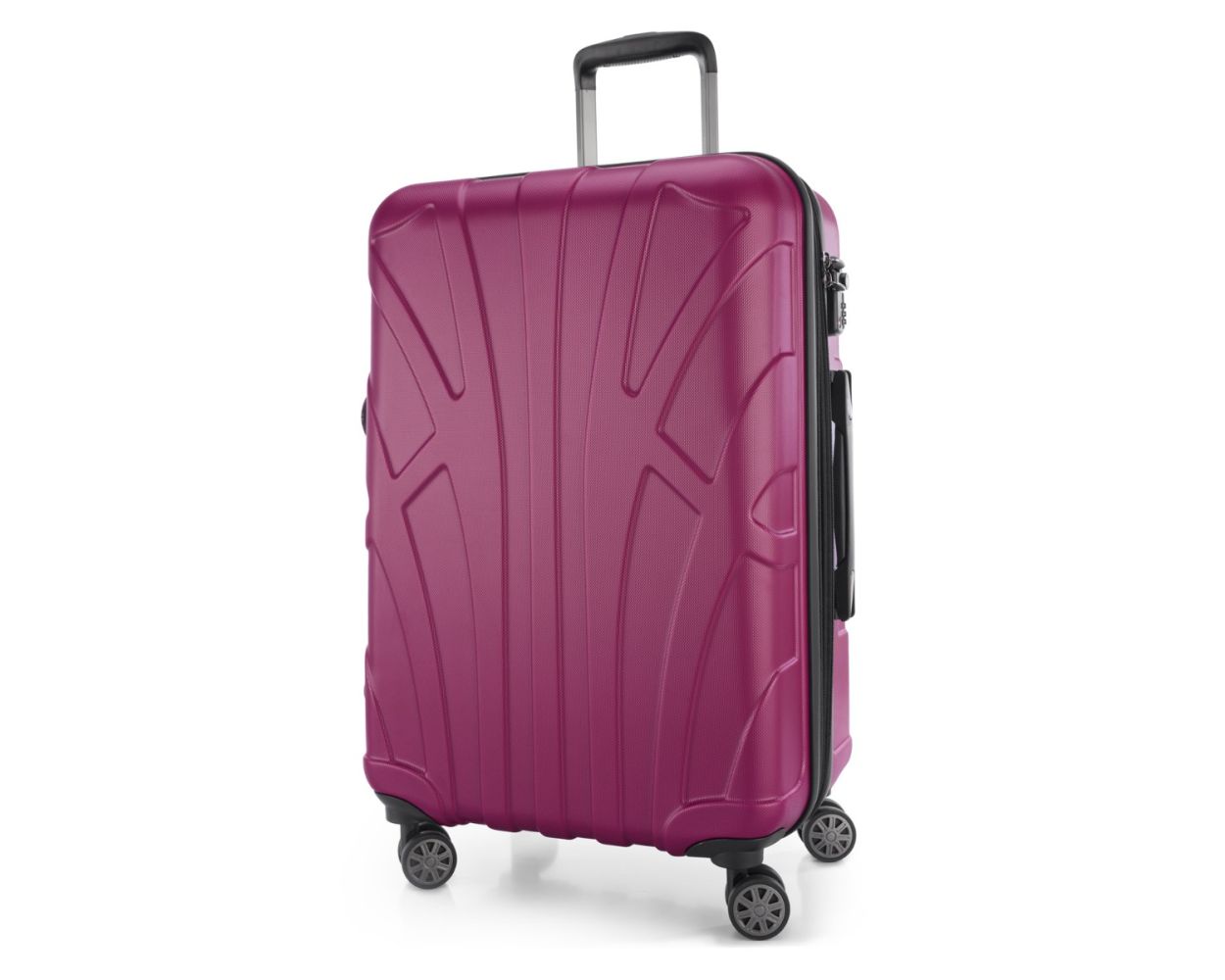 Suitline -  Mittelgroßer Reisekoffer mit Erweiterung, Trolley Hartschale matt, 4 Rollen, ABS, TSA, Magenta