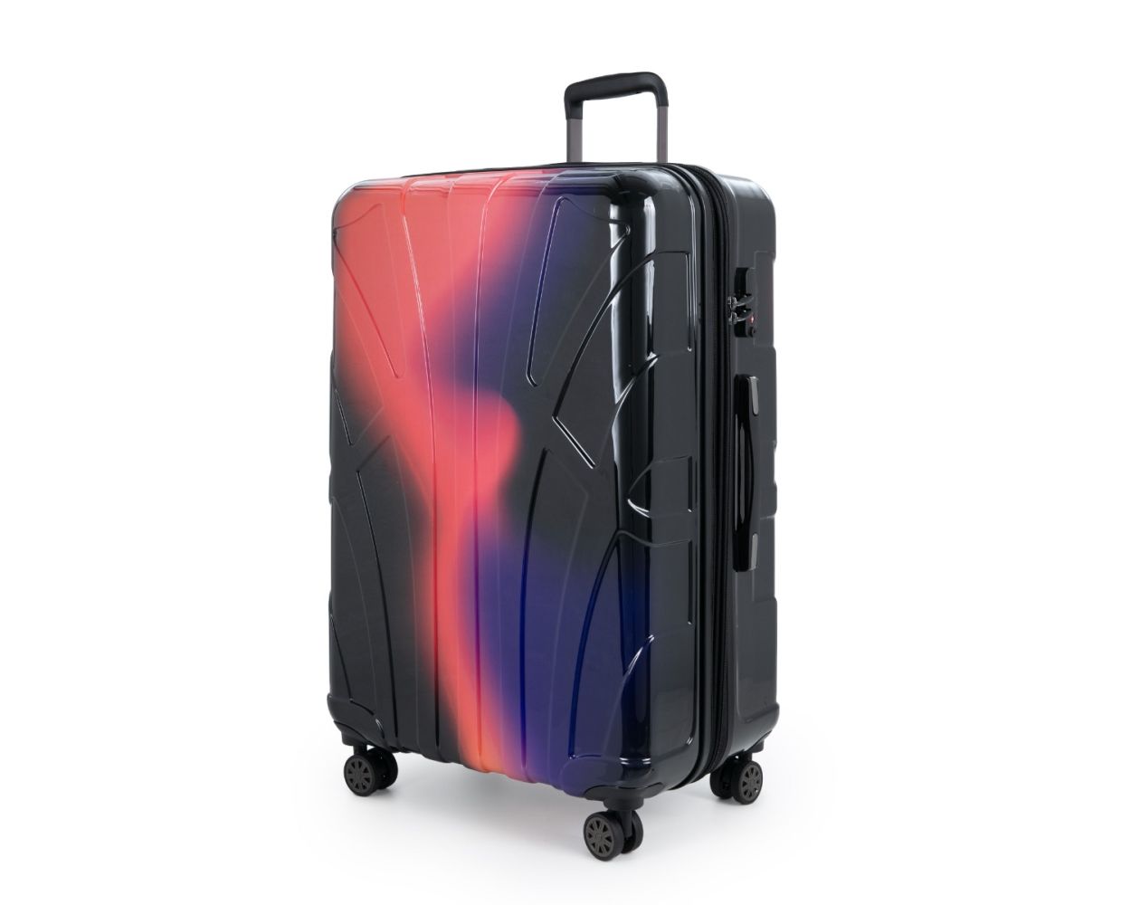 Suitline - Großer Reisekoffer mit Erweiterung, Trolley Hartschale glänzend Farbverlauf, 4 Rollen,TSA, Neon Red