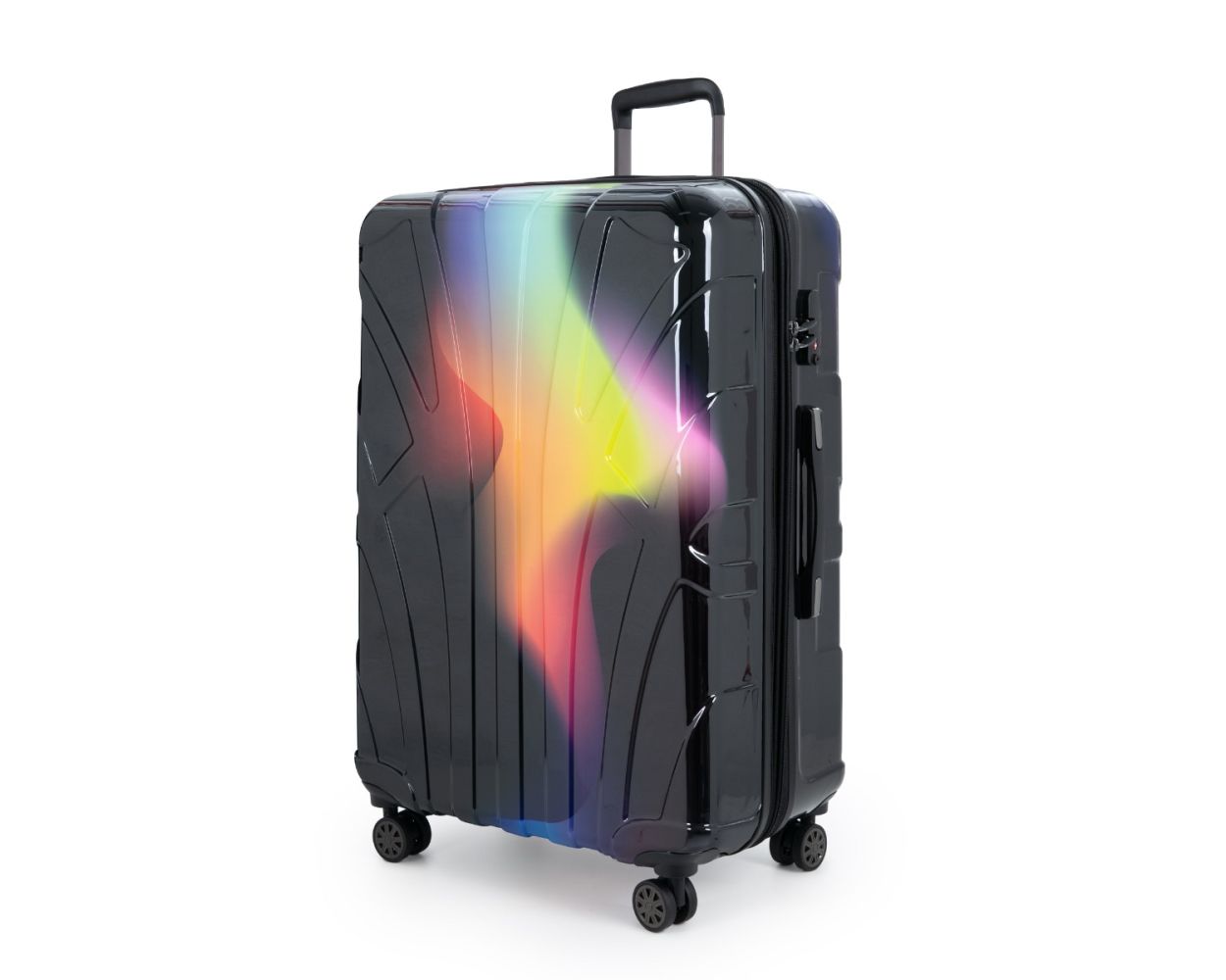 Suitline - Großer Reisekoffer mit Erweiterung, Trolley Hartschale glänzend , 4 Rollen,TSA, Neon Red Yellow