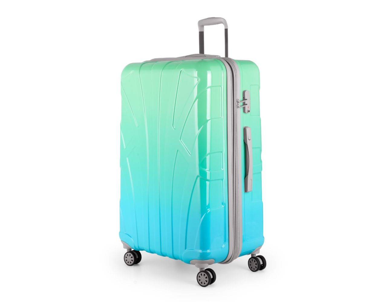 Suitline - Großer Reisekoffer mit Erweiterung, Trolley Hartschale glänzend Farbverlauf, 4 Rollen,TSA, Northern Lights