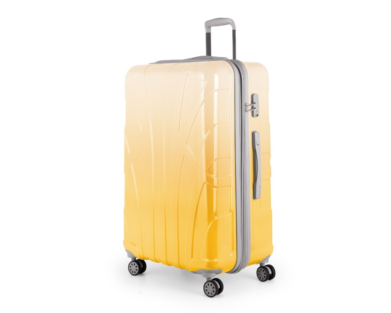 Suitline - Großer Reisekoffer mit Erweiterung, Trolley Hartschale glänzend Farbverlauf, 4 Rollen,TSA, Safari Sunrise