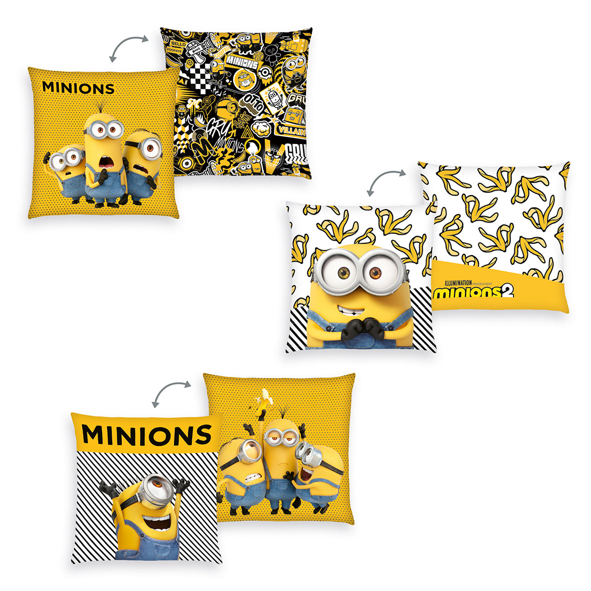 Minions Dekokissen-Set 'Classic' – 3er Set, je 40x40 cm