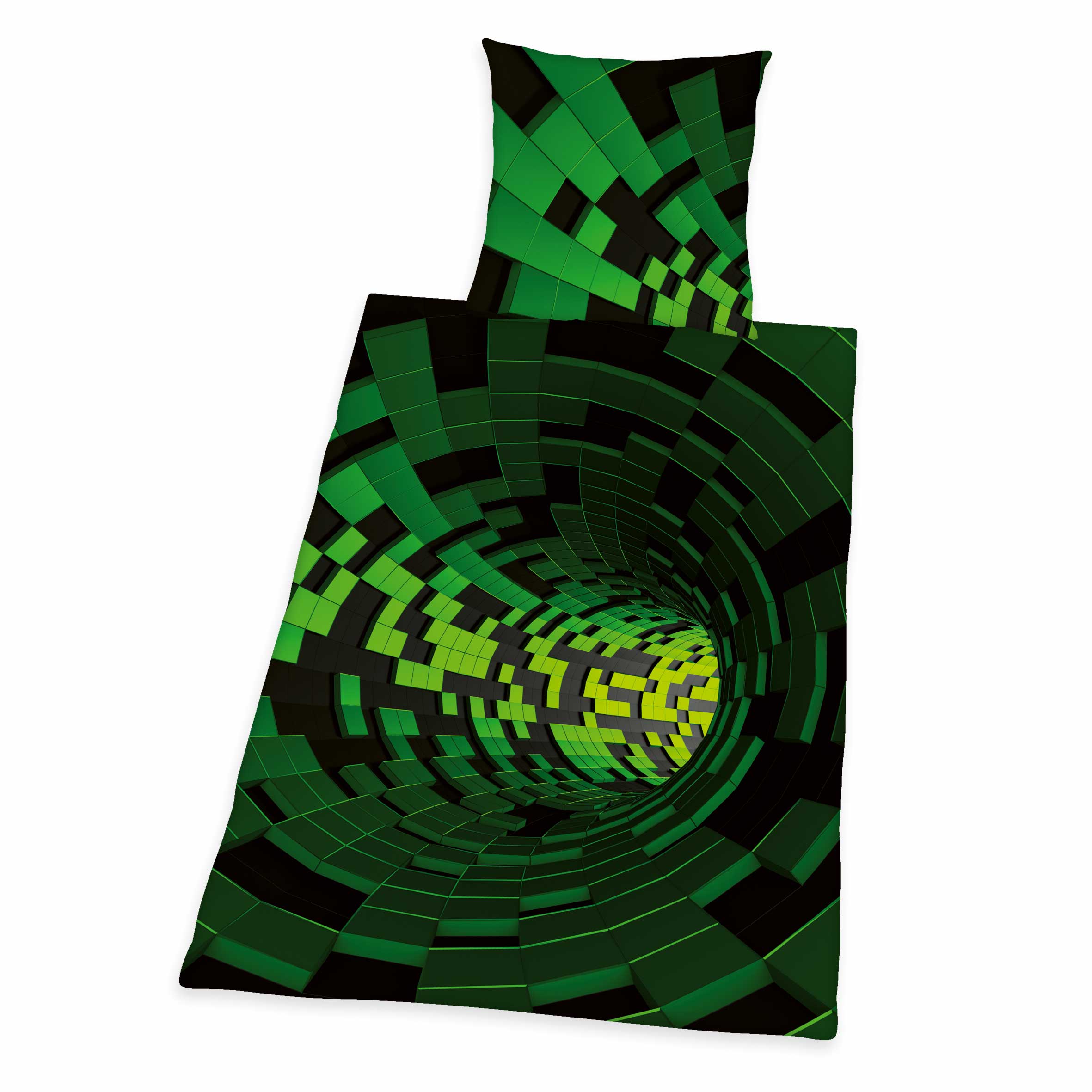 Young Collection Bettwäsche-Set 'Tunnel 3D Effekt Grün' – 135x200 und 140x200 cm, Renforcé
