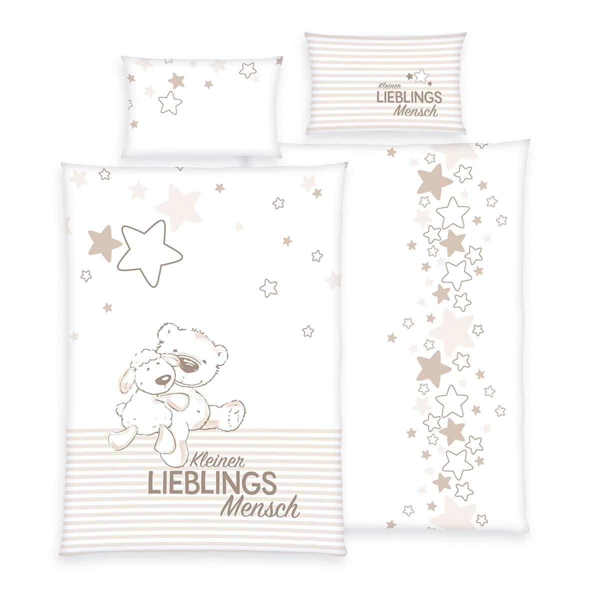 babybest® Bettwäsche-Set 'Kleiner Lieblingsmensch Beige' – 100x135 cm, verschiedene Qualitäten