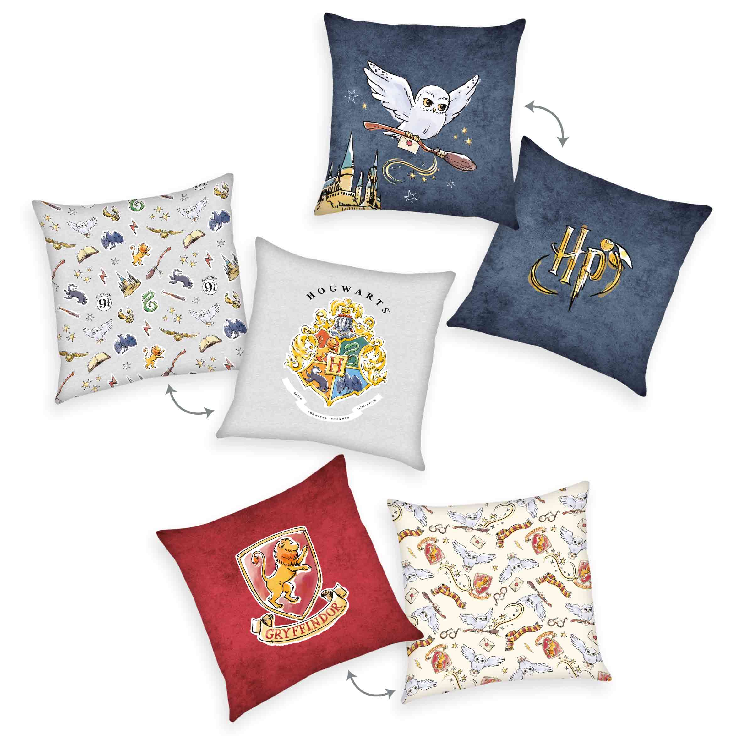 Harry Potter Dekokissen-Set 'Hogwarts' – 3-teilig, 40x40 cm, Mikrofaser