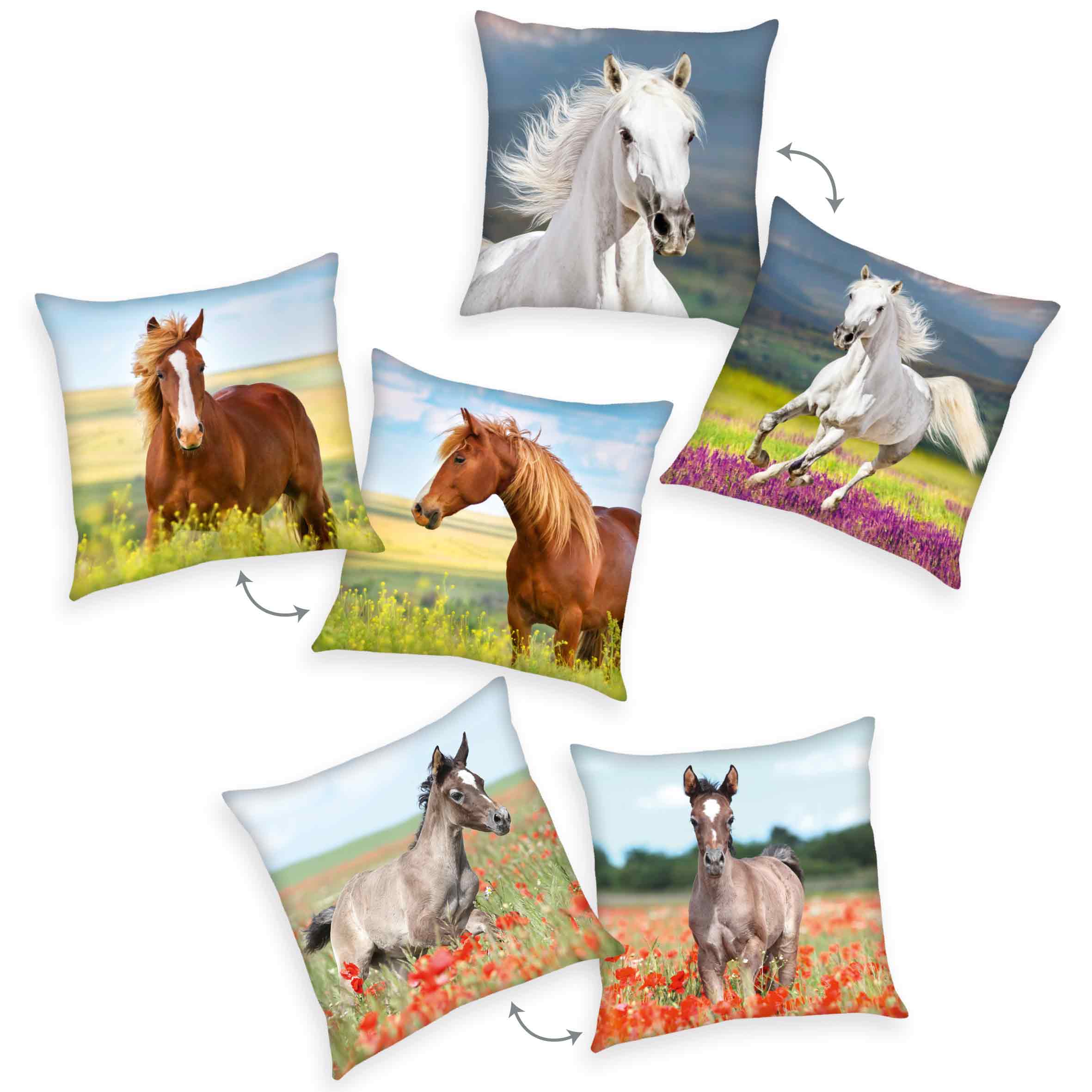Young Collection Dekokissen-Set 'Pferd' – 3-teilig, je 40x40 cm, Mikrofaser