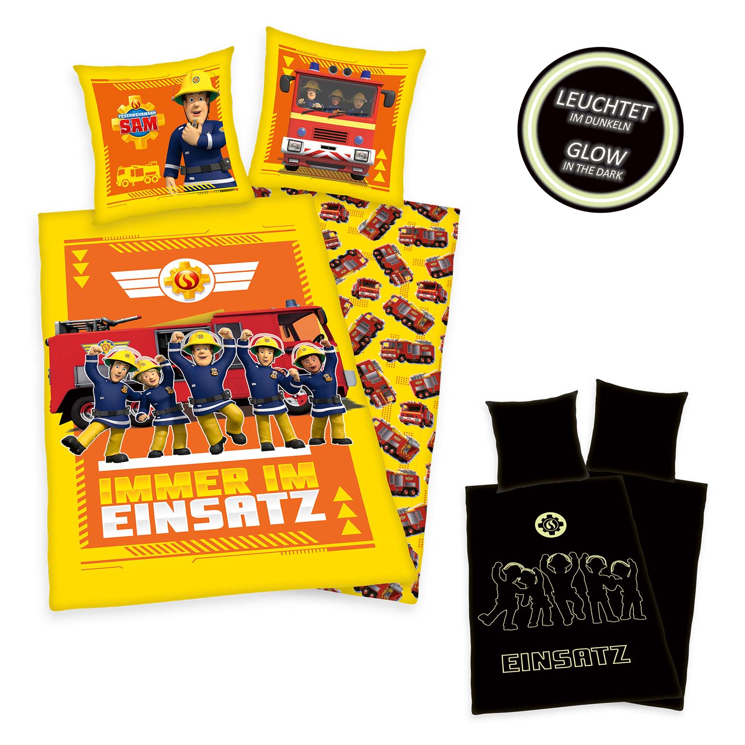 Feuerwehrmann Sam Bettwäsche-Set 'Glow in the Dark' – 135x200 cm, Renforcé
