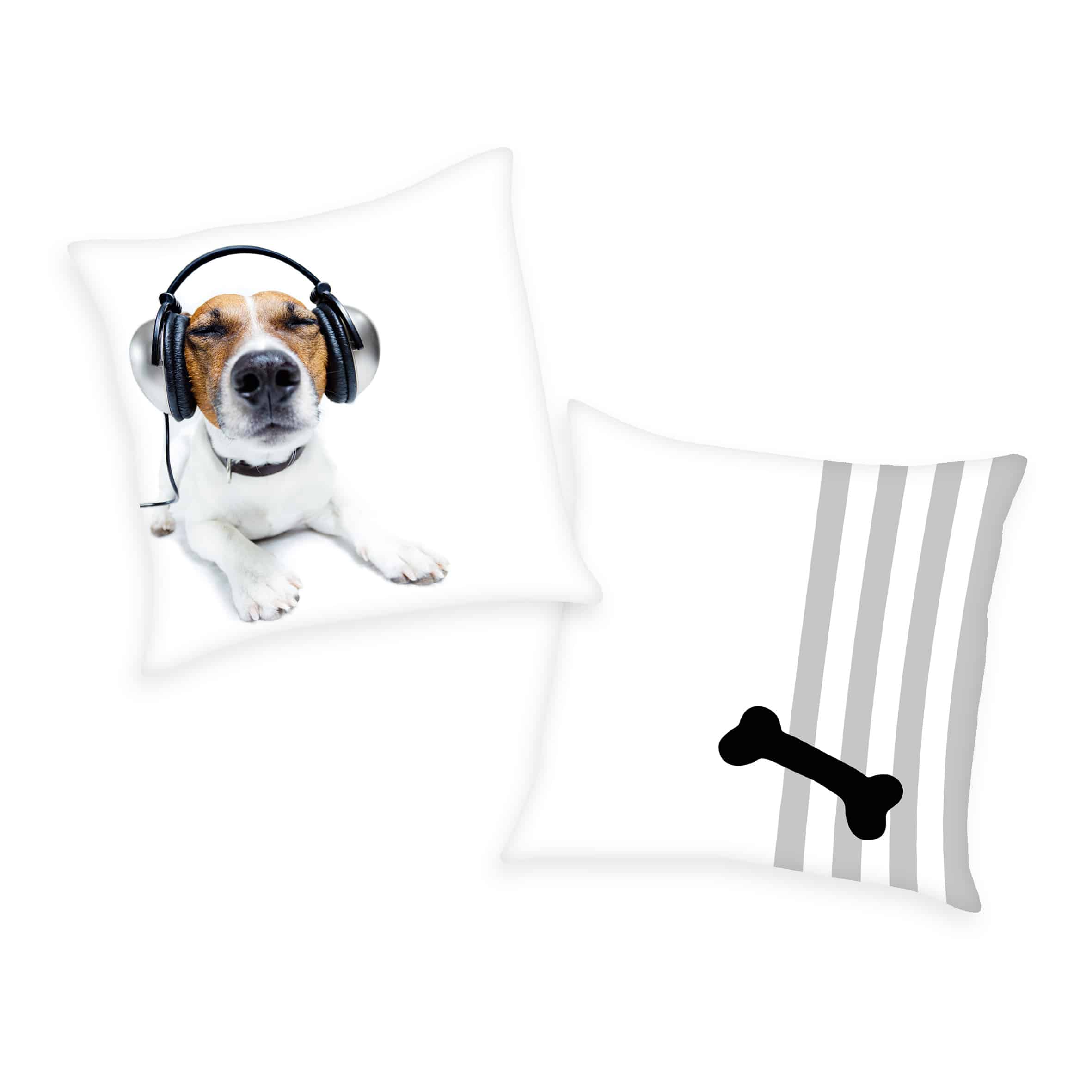 Hunde Kissen Hund mit Kopfhörern