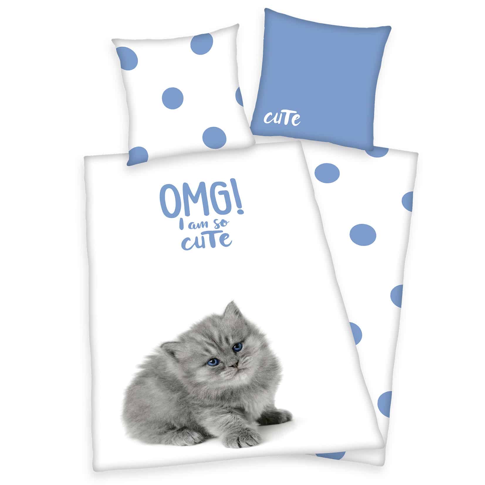 Katzen Bettwäsche-Set 'I am so cute' – 135x200, Renforcé