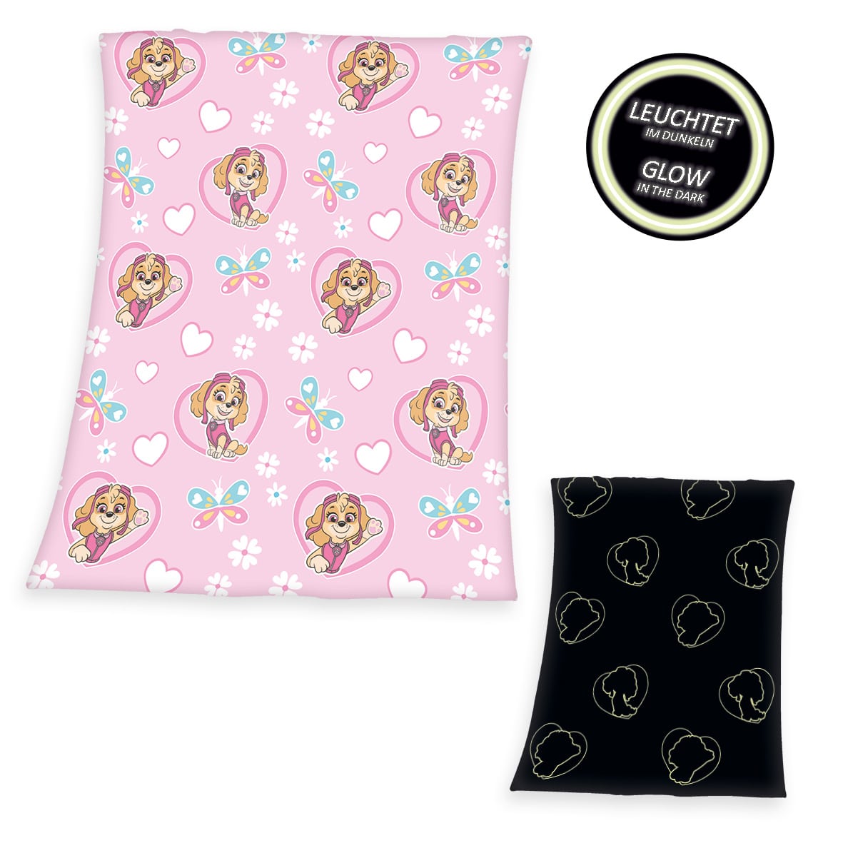 Paw Patrol Kuscheldecke 'Skye' – Glow in the dark – 130x160 cm, Fleece