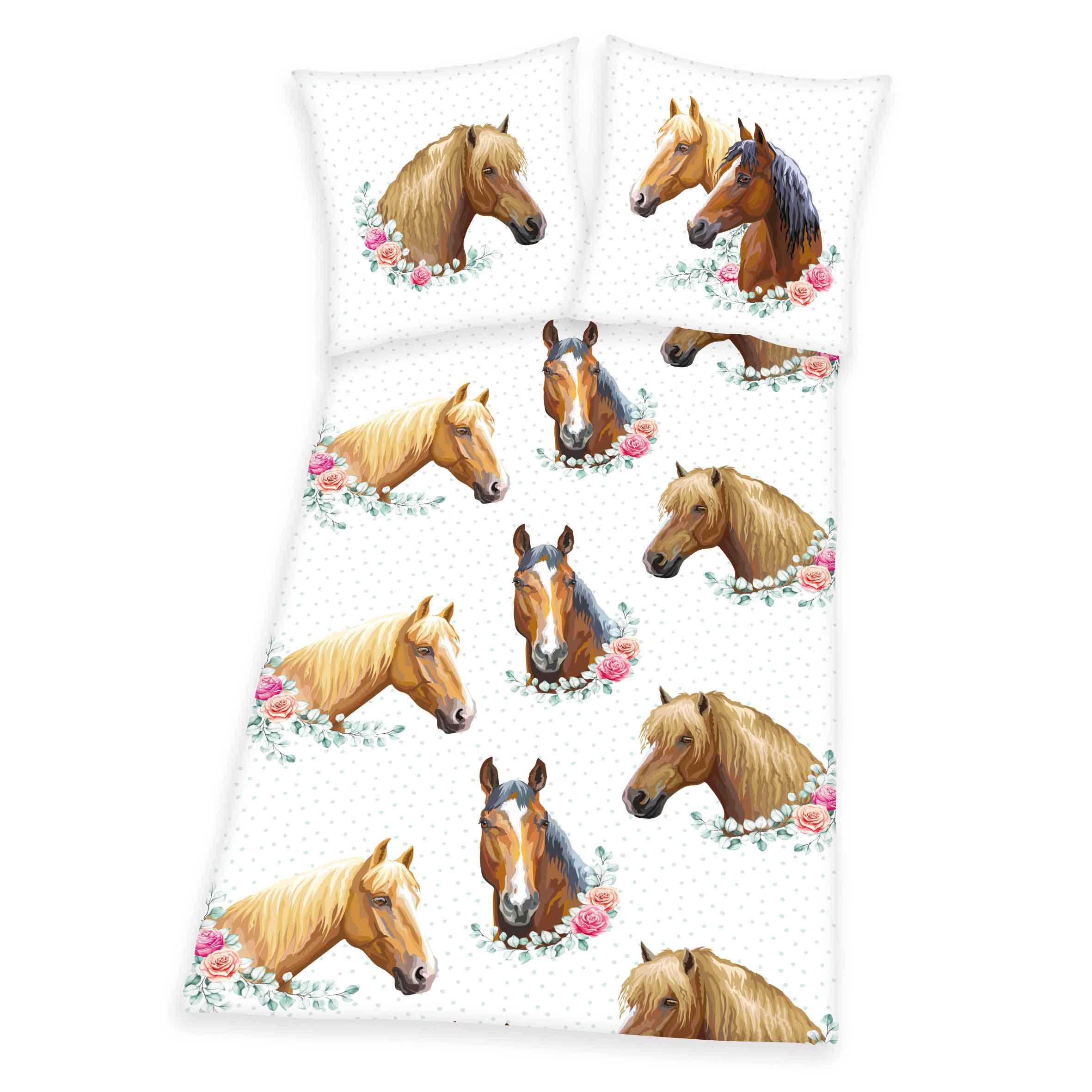 Young Collection Bettwäsche-Set 'Pferde Rosen' – 135x200 cm, Renforcé