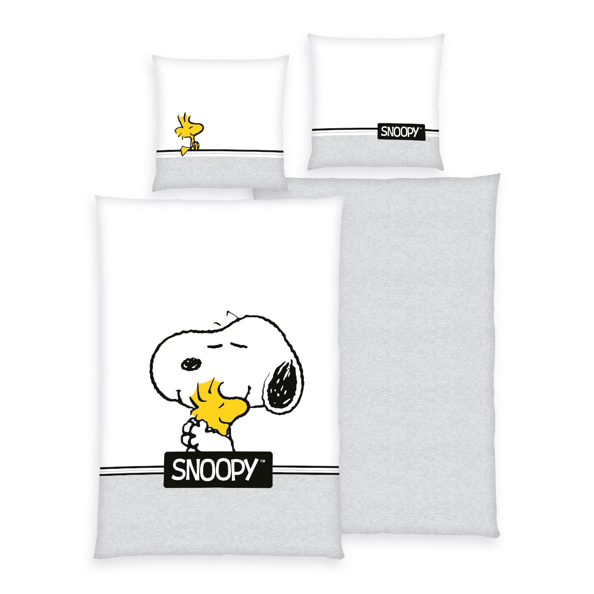 Snoopy Bettwäsche-Set 'Classic Grey' – 135x200 cm, Renforcé
