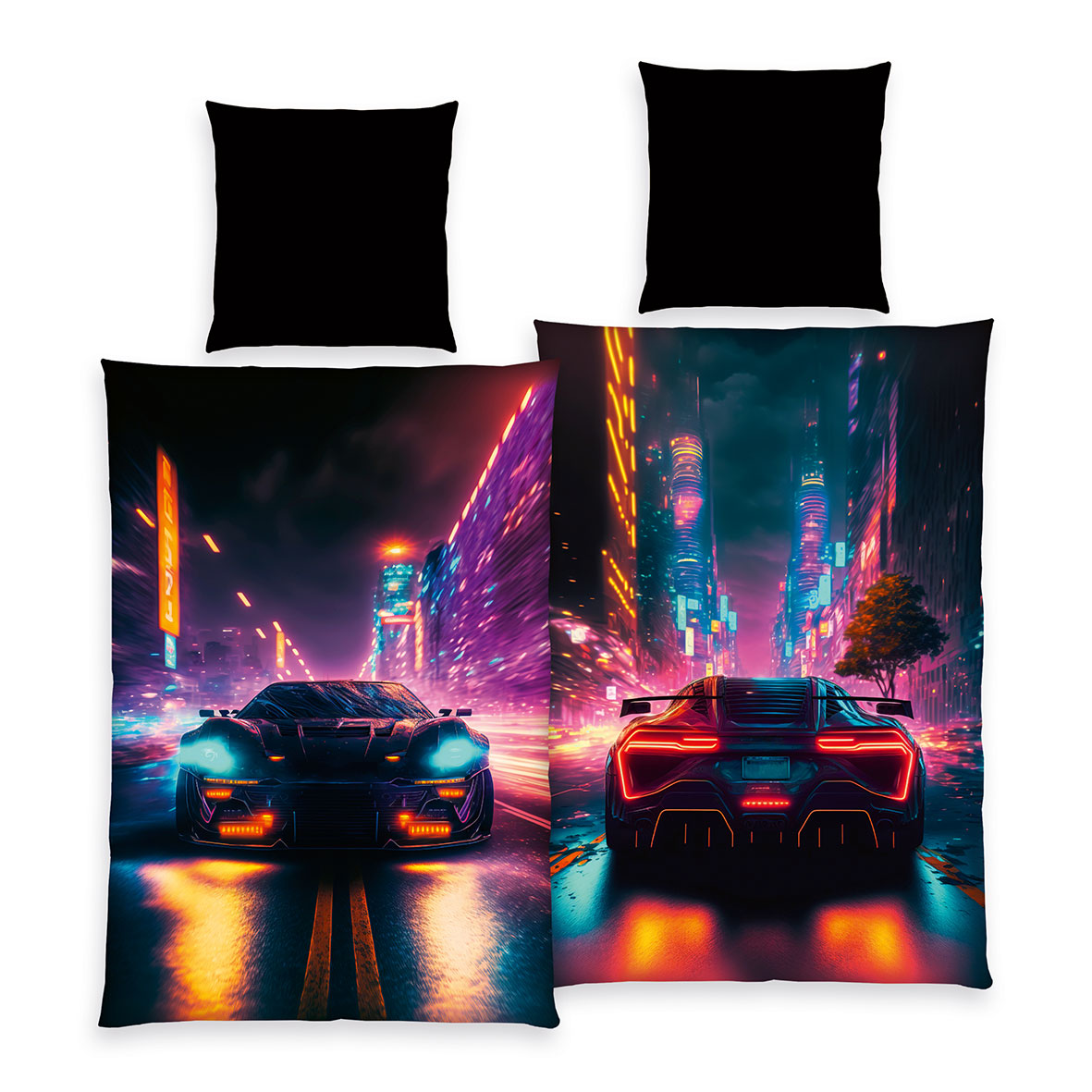 Young Collection Bettwäsche-Set 'Neon Car' – 135x200 und 140x200 cm, Mikrofaser